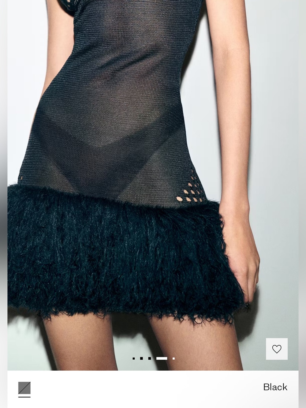 MANGO Black Sheer Knit mini dress with Feather Hem - Picture 5 of 6